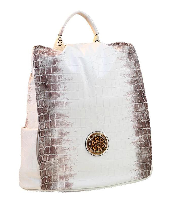 Simple Style White Large Capacity Calf Leather Backpack Bag