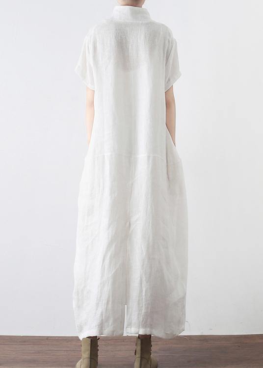 Simple White V Neck Vacation Dress Summer Linen Dress