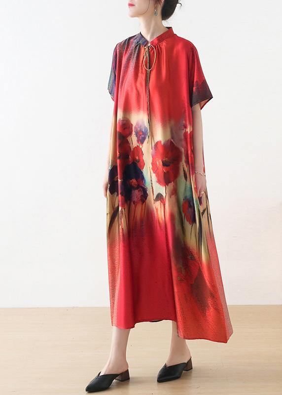 Simple Yellow Print Chiffon Tie Summer Robe Dresses