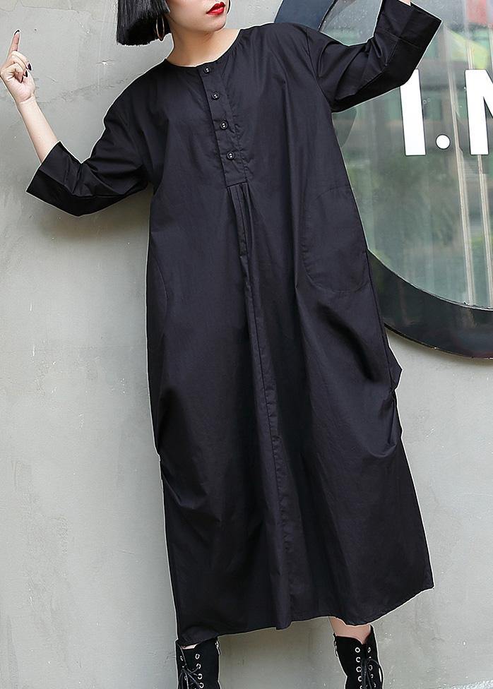 Simple black cotton quilting dresses o neck Cinched Maxi summer Dresses