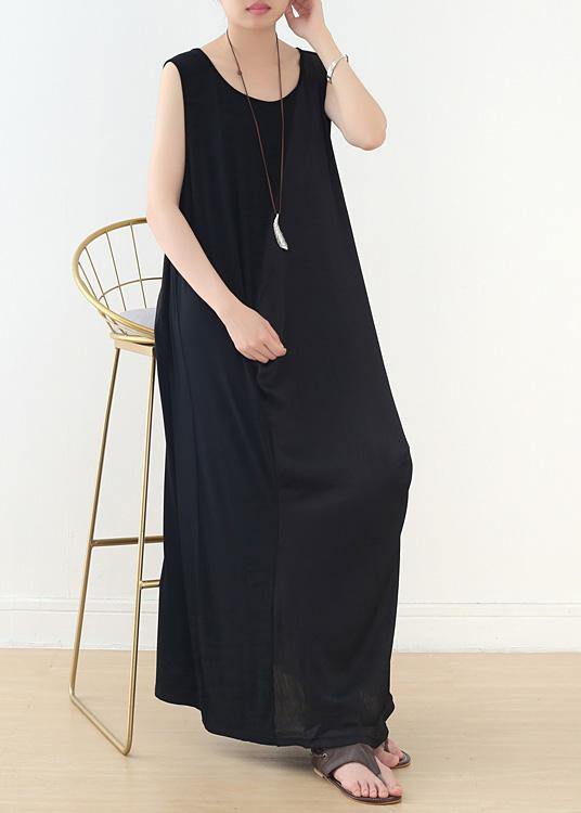 Simple black sleeveless cotton clothes For Women patchwork Maxi summer Dress