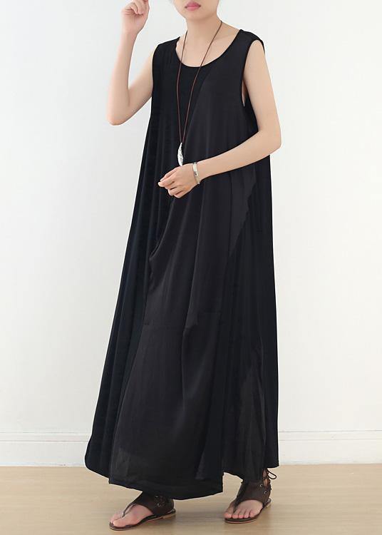 Simple black sleeveless cotton clothes For Women patchwork Maxi summer Dress