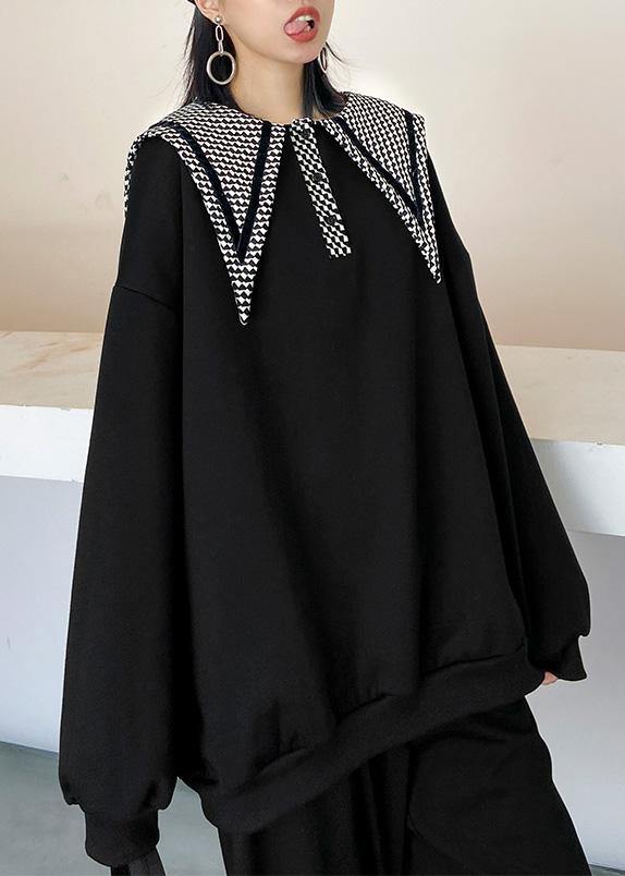 Simple black top Sailor Collar Button Down Art tops