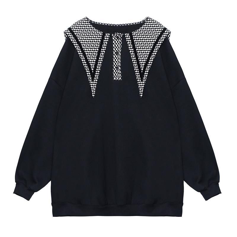 Simple black top Sailor Collar Button Down Art tops