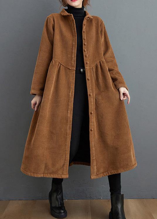 Simple brown Plus Size coats women pattern thick Cinched coats