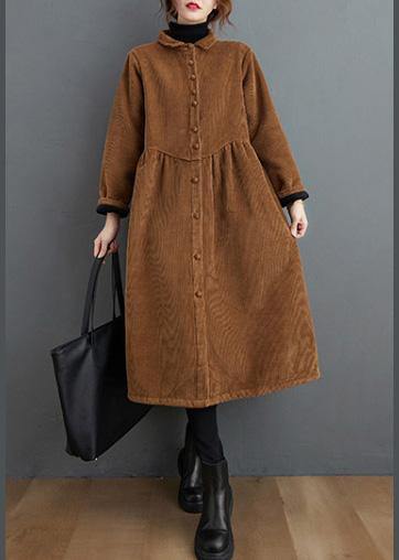 Simple brown Plus Size coats women pattern thick Cinched coats