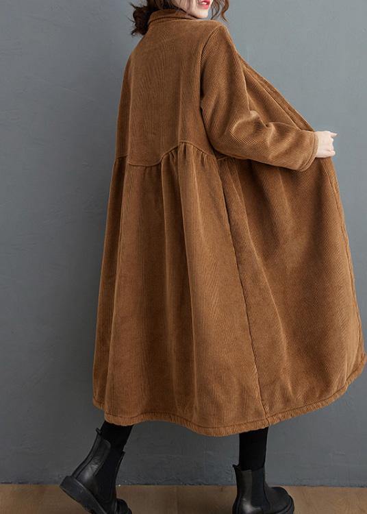 Simple brown Plus Size coats women pattern thick Cinched coats