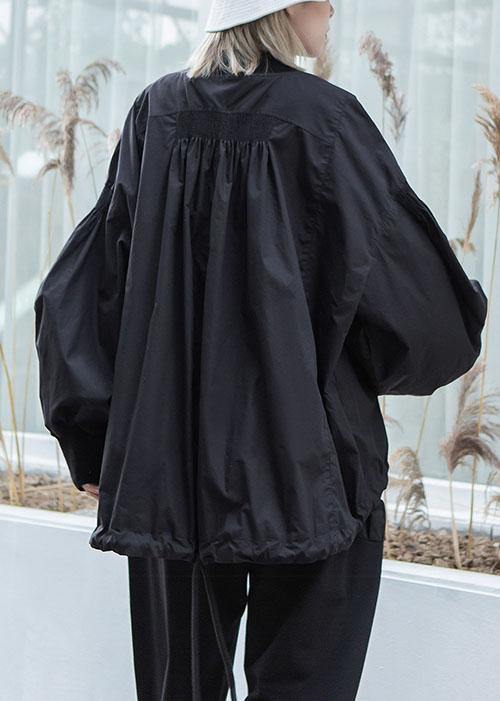 Simple drawstring hem fine Long coats black oversized outwear fall