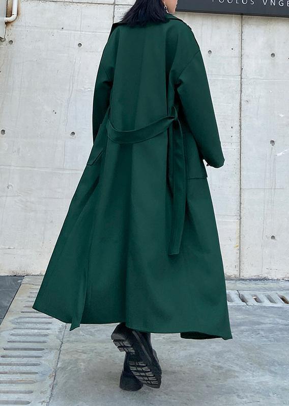 Simple green Fine tunics for women Wardrobes Notched tie waist fall coats