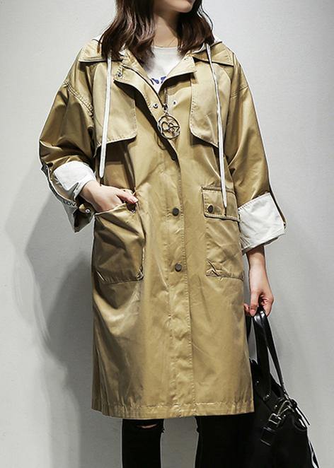 Simple hooded drawstring Fine Coats Women khaki cotton women coats