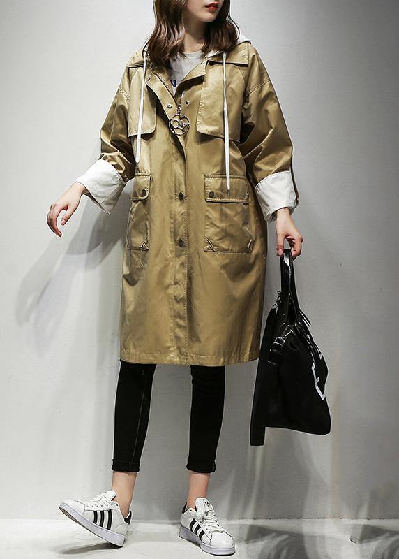 Simple hooded drawstring Fine Coats Women khaki cotton women coats