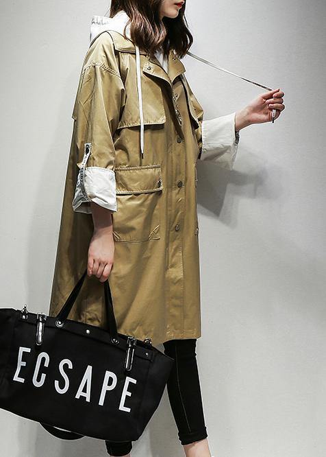 Simple hooded drawstring Fine Coats Women khaki cotton women coats