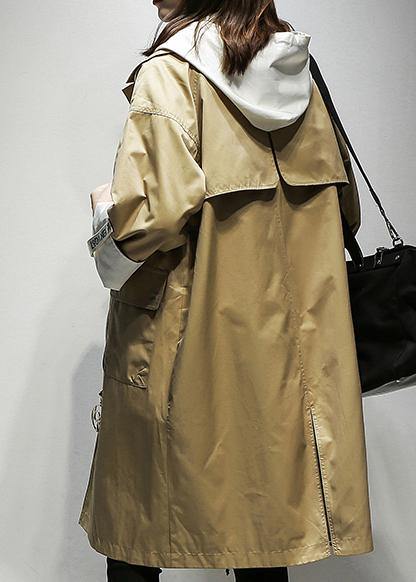 Simple hooded drawstring Fine Coats Women khaki cotton women coats