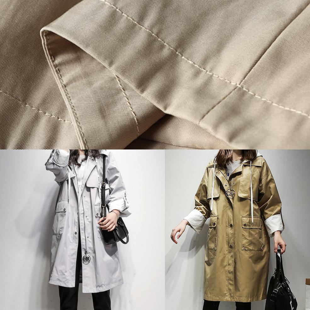 Simple hooded drawstring Fine Coats Women khaki cotton women coats