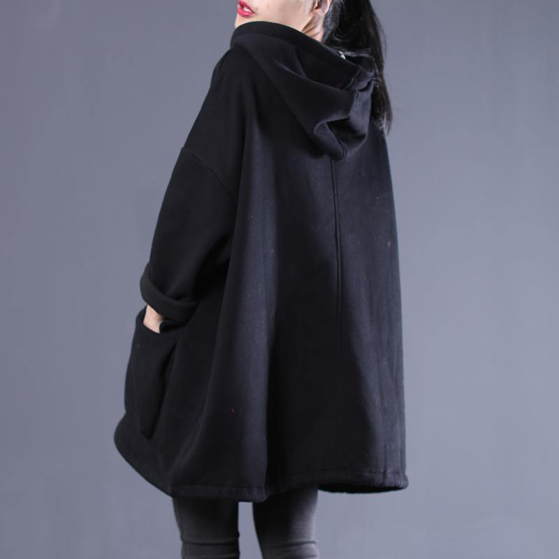 Simple hooded drawstring spring shirts women black tops