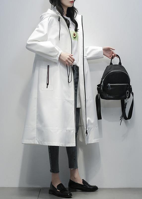 Simple hooded zippered  clothes For Women white short coats