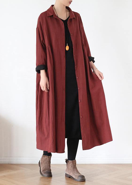 Simple lapel pockets baggy Fashion coats women red outwear fall