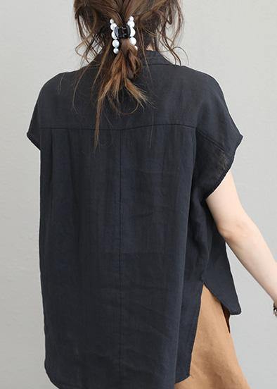 Simple low high design linen Tunic Wardrobes black top summer