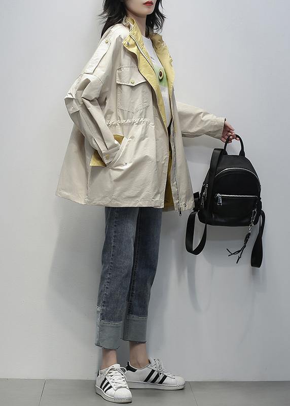 Simple stand collar drawstring Fashion clothes khaki Midi coat