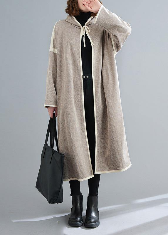 Simple striped  tunic coats Outfits hooded patchwork coat