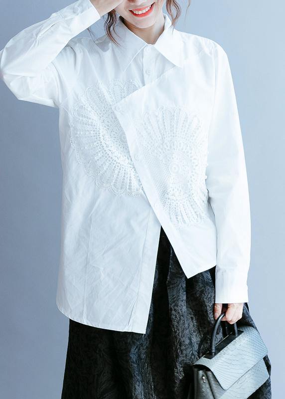 Simple white clothes For Women lapel hollow out tops