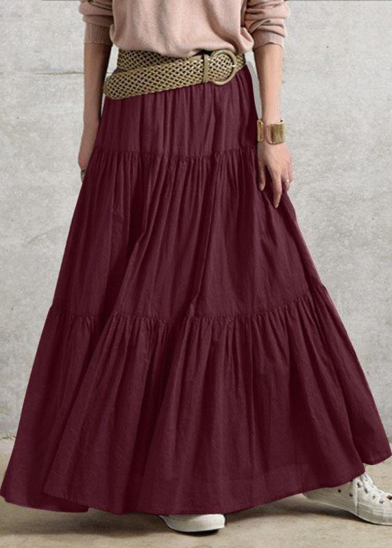 Solid Color Big Swing Elastic Waist Pleated Casual Long Skirt For Women