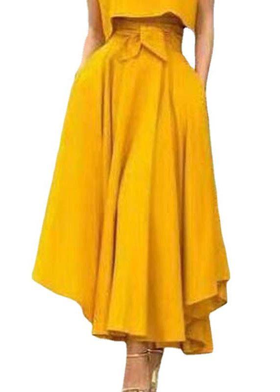 Solid Color High Waist Belted Side Zipper Irregular Hem Casual Skirts