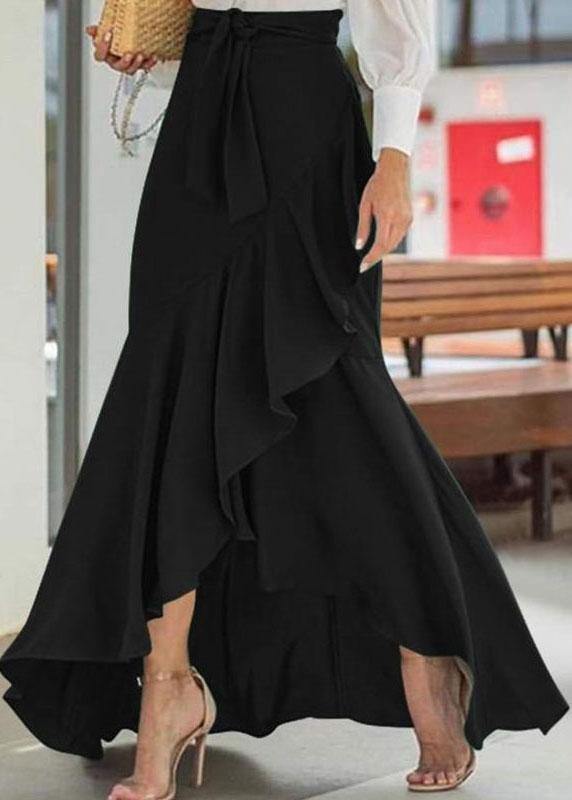 Solid Color High Waist Ruffle High Low Hem Swing Maxi Skirts For Women