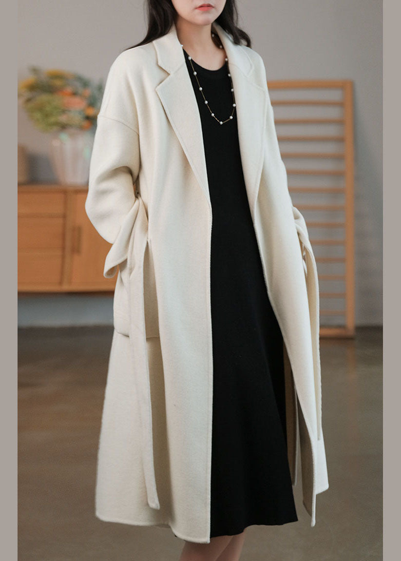 Solid White Fine Woolen Coats Peter Pan Collar Winter