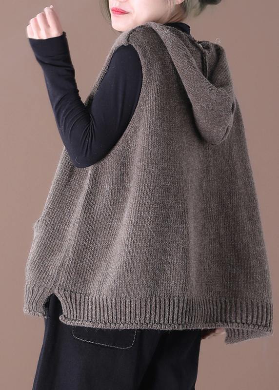 2025 New Loose Large Size Literary Hooded Knit Waistcoat Sweater Coat