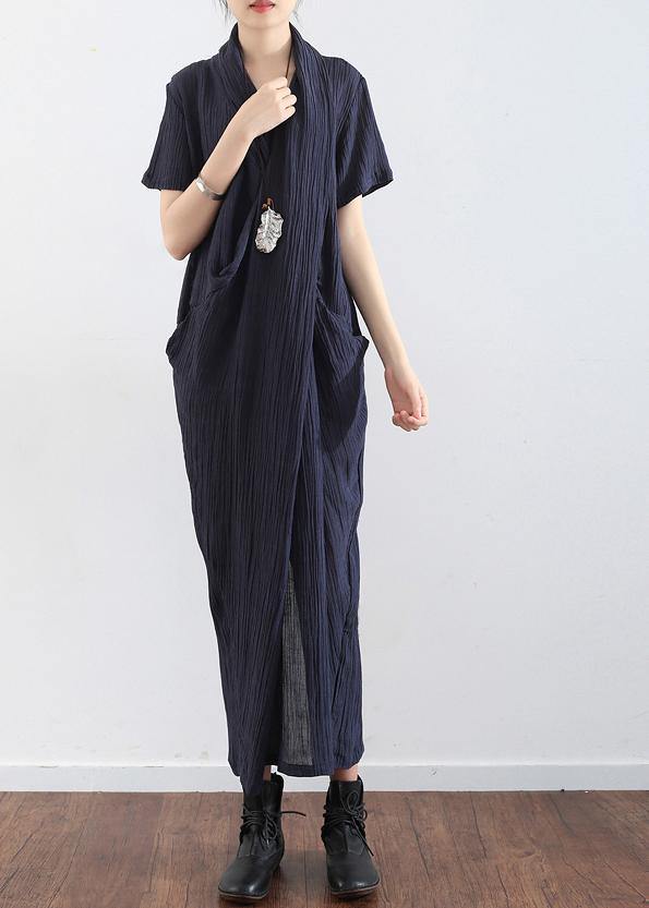 Spring And Summer New Black Linen Vintage V-neck Robe