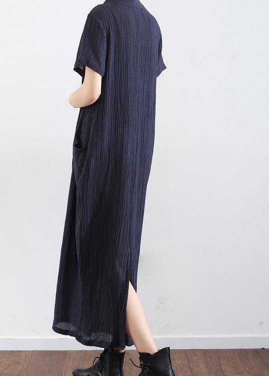 Spring And Summer New Black Linen Vintage V-neck Robe