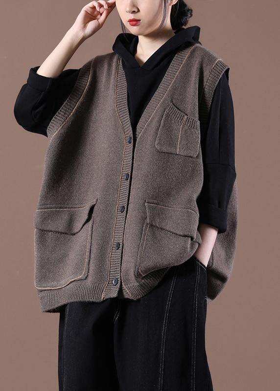 Spring New Chocolate Women's Korean Large Multi Pocket Knitted Vest