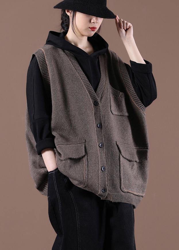 Spring New Chocolate Women's Korean Large Multi Pocket Knitted Vest