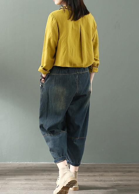 Spring nine points cross pants denim harem pants female elastic waist retro loose trousers