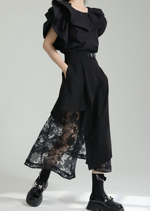 Style Black Asymmetrical Tulle Patchwork Cotton Skirts Summer