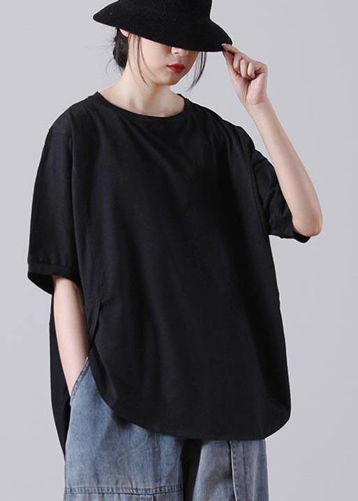 Style Black O-Neck low high design Cotton Summer Tees