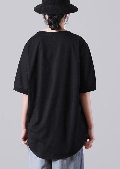 Style Black O-Neck low high design Cotton Summer Tees