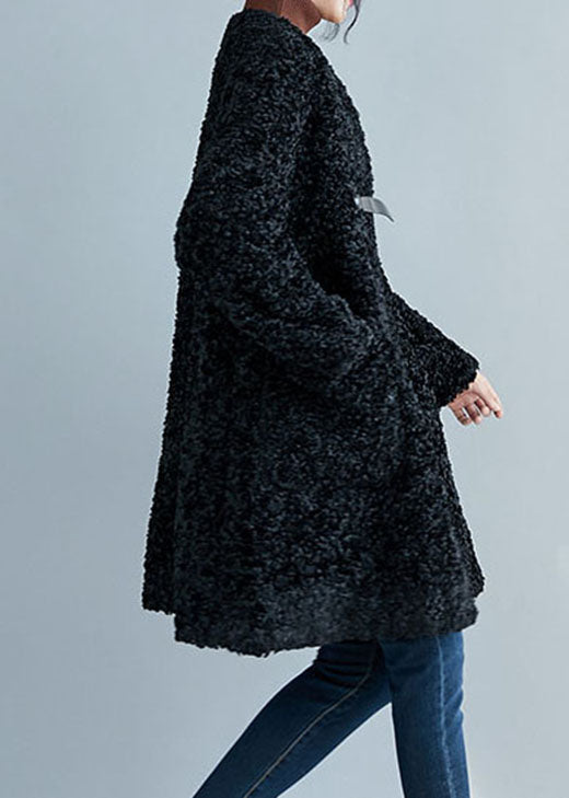 Style Black Pockets Faux Fur Coats Winter