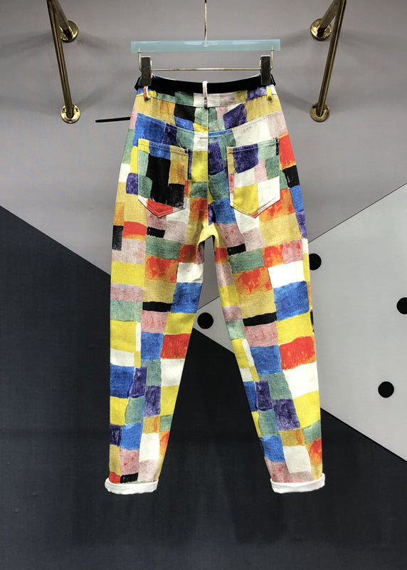 Style DropSum Colours Pockets Patchwork Cotton blend Pants Autumn