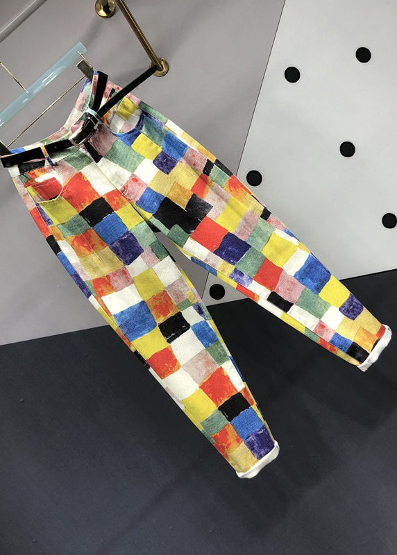 Style DropSum Colours Pockets Patchwork Cotton blend Pants Autumn