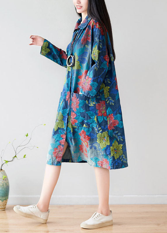 Style Green Peter Pan Collar Pockets Floral trench coats Spring