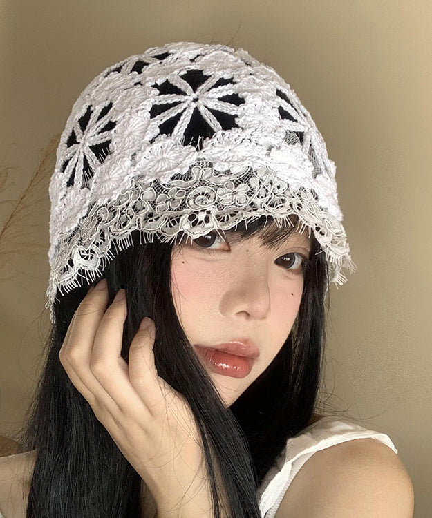 Style Lace Edge Knitted Hollow Flower Thin Boonie Hat