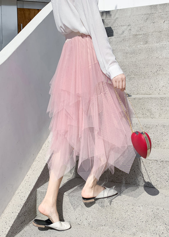 Style Light Blue Asymmetrical Elastic Waist Tulle Skirts Summer