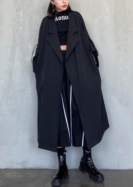 Style Notched pockets fine Long coat sblack oversized women coats