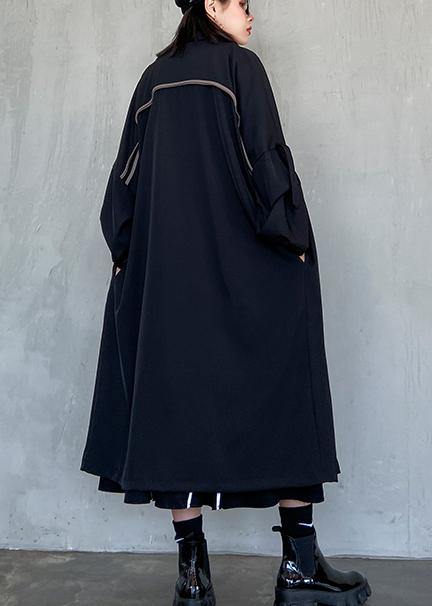 Style Notched pockets fine Long coat sblack oversized women coats