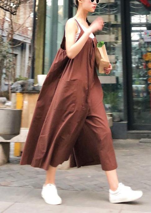 Style Spaghetti Strap jumpsuit pants cotton linen quilting clothes Fabrics chocolate pants