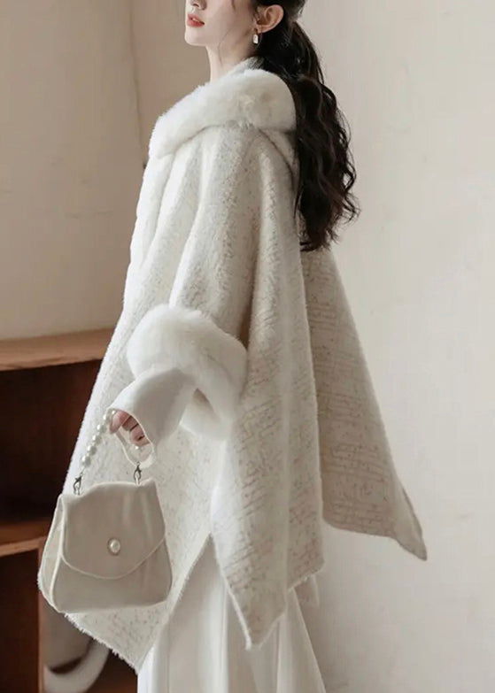 Style White Hooded Fur Patchwork Mink Hair Knitted Cardigan Spring