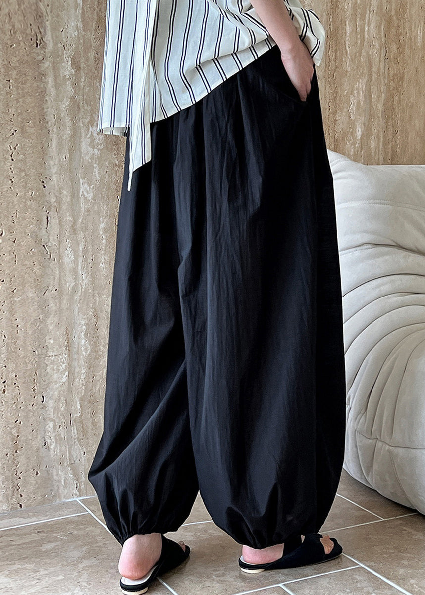 Style White Pockets Elastic Waist Cotton Lantern Pants Summer