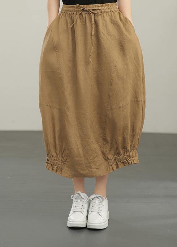 Style Yellow Pockets A Line Summer Linen  Skirts